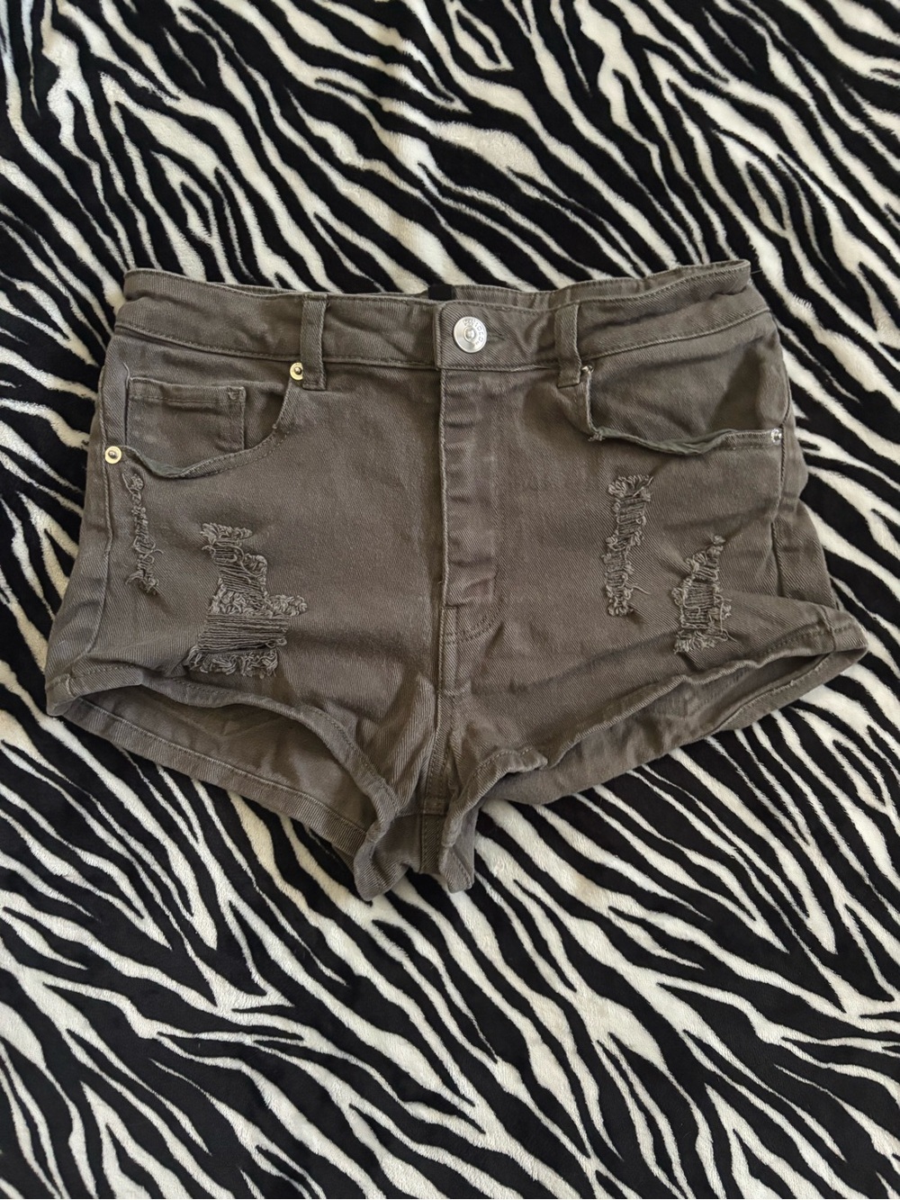 Divided Olive Green Distressed High-Rise Jean Shorts